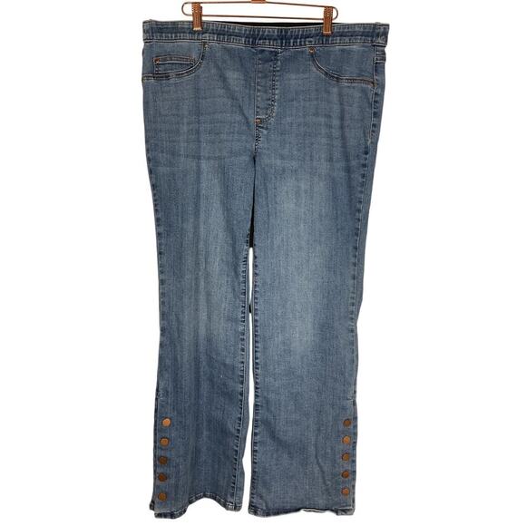 Tribal Audrey Mid Rise Micro Flare Pull On Denim Snap Cuff on Flare Jean Size 16 - Picture 1 of 8